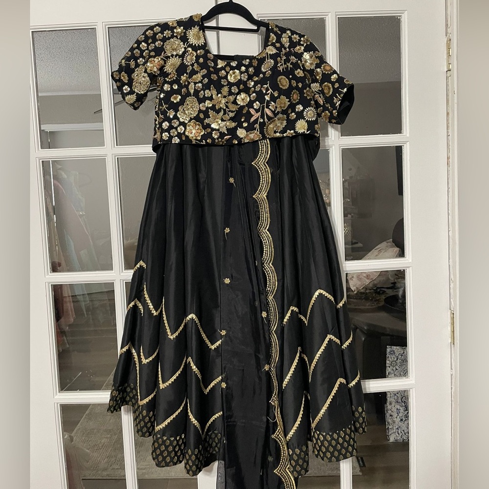 Black sequin work lengha